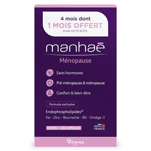 Manhaé Ménopause - Acide Folique, Omega 3 - 120 Capsules - 4 mois - Publicité
