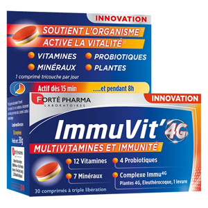 Forté Pharma Immuvit'4G Multivitamines Energie Immunité Vitamine C 30 comprimés - Publicité