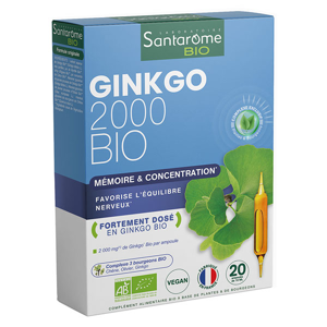 Santarome Bio - Gingko Bio 2000 - Renforce la mémoire - 20 ampoules - Publicité