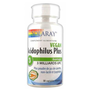 Solaray Acidophilus Plus Jus de Carotte Non Lacté 30 capsules végétales - Publicité