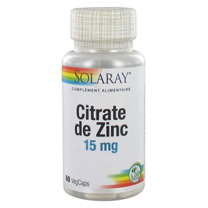 Solaray Citrate de Zinc 15mg 60 capsules vegetales