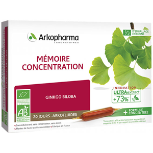 Arkopharma Arkofluides Ginkgo Biloba Mémoire Concentration 20 ampoules - Publicité