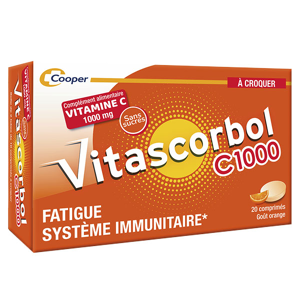 Vitascorbol C1000 Fatigue et Système Immunitaire Goût Orange 20 comprimés à croquer - Publicité
