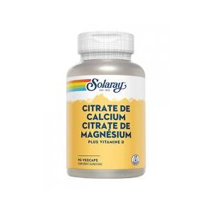 Solaray Citrate de Calcium Citrate de Magnesium 90 Vitamine D Capsules Vegetales - Boîte 90 Capsules Vegetales