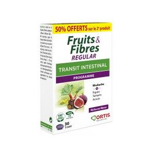 Ortis Fruits & Fibres Regular Transit Intestinal Lot de 2 x 30 Comprimes - Lot 2 x 30 Comprimes