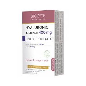 Biocyte Hyaluronic Jour/Nuit 400 mg Anti-Âge 24H 60 Gélules - Boîte 30 gélules jour + 30 gélules nuit