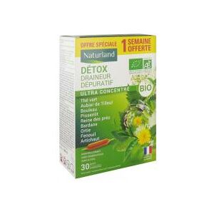 Naturland Detox Draineur Depuratif Bio 30 Ampoules dont 7 Ampoules Offertes Boite 30 ampoules de 10 ml