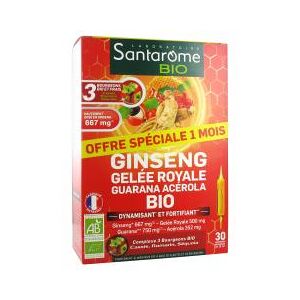 Santarome Bio Ginseng Gelee Royale Guarana Acerola Bio 30 Ampoules - Boîte 30 Ampoules de 10 ml