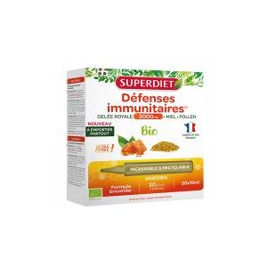 Superdiet Gelée Royale 3000 mg Miel Pollen Bio 20 Unidoses - Boîte 20 unidoses de 15 ml