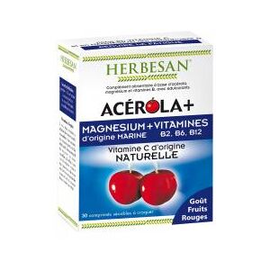 Herbesan Acerola + Magnésium + Vit B2 B6 B12 - 30 Comprimés à Croquer - Boîte 30 Comprimés - Publicité