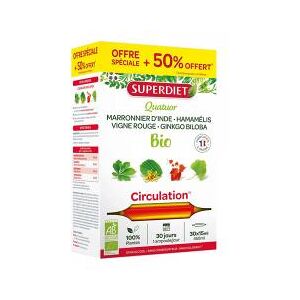 Super Diet Superdiet Quatuor Vigne Rouge Circulation Bio 20 Ampoules +10 Offertes - Boîte 30 ampoules - Publicité