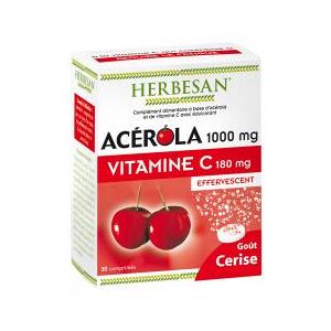 Herbesan Acerola 1000 Goût Cerise - 30 Comprimés Effervescents - Boîte 30 Comprimés - Publicité