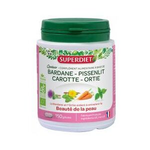 Superdiet Quatuor Bardane Beauté de la Peau Bio Bardane Pissenlit Carotte Fumeterre - 150 Gélules - Boîte 150 gélules - Publicité