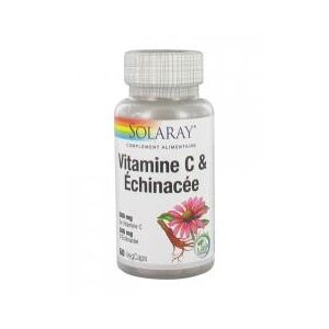 Solaray Vitamine C&echinacée - 500 mg et 300 mg - 60 Caps. Vég.  - Pot 60 capsules - Publicité