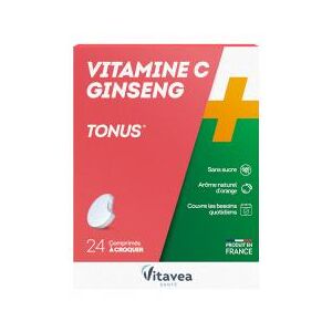 Vitavea Vitamine C + Ginseng Tonus 24 comprimés à croquer - Boîte 2 tubes de 12 comprimés - Publicité