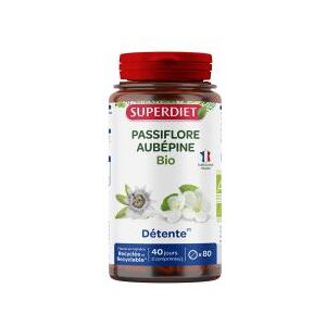 Superdiet Passiflore - Aubepine Bio - 80 Comprimes - Pot 80 comprimes