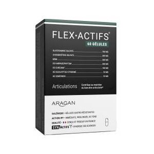 Aragan Flexactifs® - Bien-Être Articulaire - Glucosamine Harpagophytum Curcuma Eucalyptus et Zinc - 60 Gélules - Boîte 60 gélules - Publicité