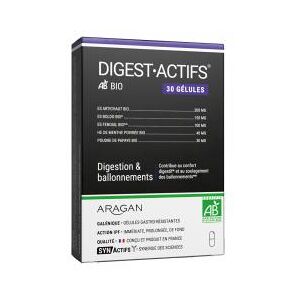 Aragan Synactifs Digestactifs® Bio - Digestion - Confort Digestif - Extraits de Fenouil Artichaut et Boldo Bio - 30 Gelules - Boîte 30 gelules