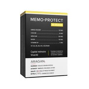 Aragan Synactifs Memoprotect® - Mémoire et Vivacité - Ginkgo Biloba Raisin Vitamine B1 Vitamines B et Synactifsélénium - 60 Gélules - Boîte 60 gélules - Publicité