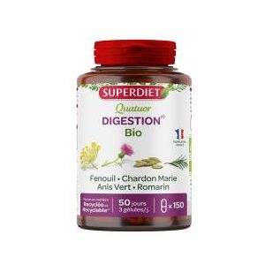 Superdiet Quatuor Fenouil Digestion Bio Fenouil Chardon Marie Anis Vert Romarin - 150 Gelules - Pot 150 gelules