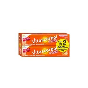 Vitascorbol C1000 - Complément Alimentaire Vitamine C - Lot de 2 x 20 Comprimés Effervescents - Offre Spéciale - Boîte 2 tubes de 20 comprimés