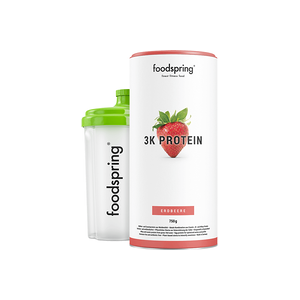 foodspring Proteine 3K   750 g   Fraise   Proteines en Poudre   Avec des Proteines de Caseine et d'Oeuf