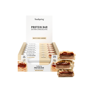 foodspring Extra Chocolate Protein Bar   12 x 45g   Chocolat Blanc et Amandes   Barre Proteinee   Riche en Proteines