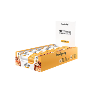 foodspring Extra Chocolate Protein Bar   12 x 45g   Soft Caramel    Barre Proteinee   Riche en Proteines