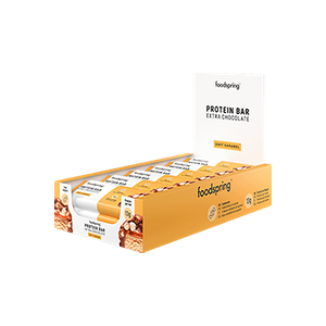 foodspring Extra Chocolate Protein Bar   12 x 45g   Soft Caramel    Barre Protéinée   Riche en Protéines