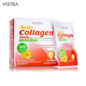 Vista VISTRA Collagène Actif 5000 mg. PLUS L-Glutathion Coenzyme Q10 & Zinc 10 g. x 10 Sachets - Complément Alimentaire - Publicité