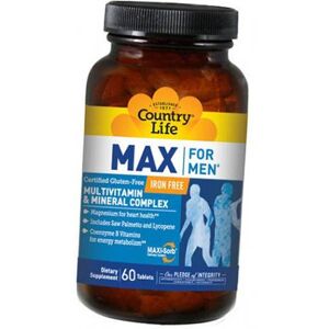 Complexe de vitamines pour hommes sans fer, Max For Men Iron Free, Country Life 60tab (36124007) - Publicité