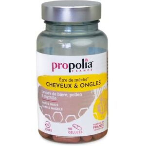 Propolia Cheveux & Ongles Fortification & Pousse Complément alimentaire Pollen, Levure de bière, Myrtille Vitamines B5/B6/B8 & Zinc Fabriqué en France 90 gélules Cure 1 mois - Publicité