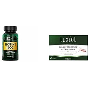 Luxéol – Biotine 1000 μg – Favorise la Pousse des Cheveux – Made in France – Complément Alimentaire – 90 Gélules – 28,6 g & Pousse Croissance & Fortification Programme Cheveux 3 Mois 30 Gélules - Publicité