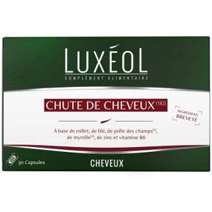 Luxéol Chute De Cheveux Complément Alimentaire Favorise La Croissance & Fortifie Les Cheveux Millet, Blé, Zinc, Myrtille & Vitamine B6 Fabriqué En France Programme 1 Mois 30 Capsules - Publicité