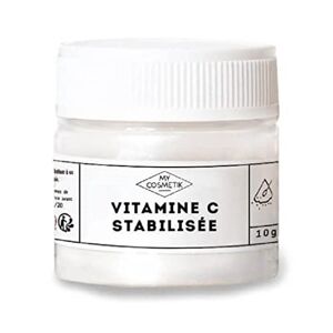 MY COSMETIK Vitamine C stabilisée 10g Actif cosmétique anti-âge et antioxydant 100% Pure et Naturelle  10 g en pot cristal - Publicité