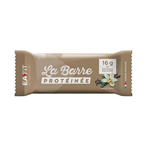 Eafit La Barre Protéinée Saveur vanille Enrobée de chocolat au lait 16g de protéines par barre 5,5g de MG faible en sucre 12 vit et minéraux Certifiée Anti-dopage - Publicité
