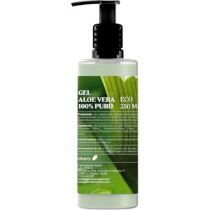 Ebers Gel d'Aloe Vera 100% Pur 250 Ml avec distributeur Excellent hydratant pour le visage et le corps, après-soleil, épilation et brûlures. Publicité