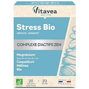 VITAVEA BIEN-ETRE Vitavea Complément Alimentaire Stress 100% BIO Stress, Détente, Sérénité Complexe Actifs Zen Magnésium (Laitue de Mer), Coquelicot, Mélisse 20 gélules Cure de 20 jours Fabriqué en France - Publicité