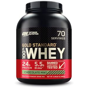 Optimum Nutrition Gold Standard 100% Whey, Poudre de Protéines pour la Construction et la Récupération Musculaire, avec Glutamine et Acides Aminés BCAA Naturels, Chocolat Menthe, 73 Portions, 2.26 kg - Publicité