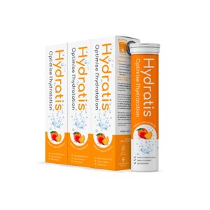 HYDRATIS Pastilles Effervescentes Pêche Optimise l'Hydratation Riche en Minéraux Faible en Sucre Goûts Légers Sport, Crampes, Récupération 60 Pastilles - Publicité