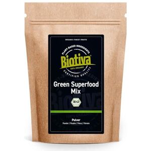 Biotiva Green Superfood Mix poudre bio 400g herbe d'orge, herbe de blé, spiruline, chlorella, moringa, racine de pissenlit, ortie, varech & matcha mélange de 9 super-aliments- - Publicité