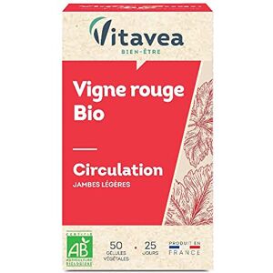 VITAVEA BIEN-ETRE Vitavea Complément Alimentaire Circulation Sensation "Jambes légères" Vigne Rouge BIO Jambes Légères et Circulation Veineuse 50 gélule Cure de 25 jours Fabriqué en France - Publicité