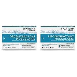 Granions Décontractant Musculaire, Crampes, gênes, raideurs musculaires, Magnesium, Vit B, Cuivre, Selenium, Pour toute la famille, Fabriqué en France, 30 Ampoules (Lot de 2) - Publicité