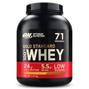 Optimum Nutrition Gold Standard 100% Whey, Poudre de Protéines pour Construction et Récupération Musculaire, avec Glutamine et Acides Aminés BCAA Naturels, Chocolat et Cacahuète, 71 Portions, 2,27 kg - Publicité