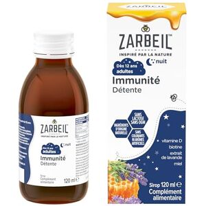 Zarbeil Sirop Immunité Adultes Nuit (flacon de 120 ml) – Complément alimentaire à la vitamine D, biotine, extrait de lavande et miel – Soutien du système immunitaire et détente, à partir de 12 ans - Publicité