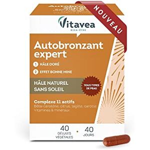 VITAVEA BIEN-ETRE Vitavea Autobronzant Expert Complément Alimentaire Hâle Doré Naturel et Teint Lumineux Sans Exposition au Soleil 40 Gélules Végétales 40 jours de cure Fabriqué en France - Publicité