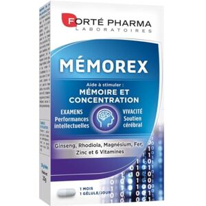 Forté Pharma Mémorex   Concentration Memoire Adulte, Stress Complement Alimentaire Vitamines, Minéraux et Plantes Rhodiola, Vitamine C, Fer, Magnésium, Zinc   30 gélules, 1/jour - Publicité