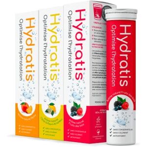 HYDRATIS 60 Pastilles Effervescentes Citron/Fleur Sureau+Fruits des Bois+Pêche Optimise l'Hydratation Riche en Minéraux Faible en Sucre Goût Léger Sport, Crampes, Récupération - Publicité