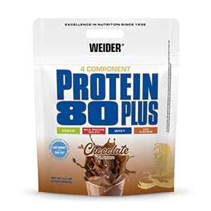 Weider Protein 80 Plus protéine en poudre, Chocolat, faible teneur en glucides, mélange de lactosérum de caséine multi-composants pour shakes protéinés, 2kg - Publicité