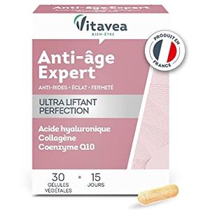 Vitavea Anti Age/Rides Expert Ultra Liftant Complément Alimentaire Eclat, Fermeté Acide Hyaluronique, Collagène, Coenzyme Q10, Zinc 30 gélules Cure de 15 jours Fabriqué en France - Publicité